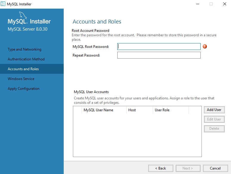 Installation MySQL - Mot de passe