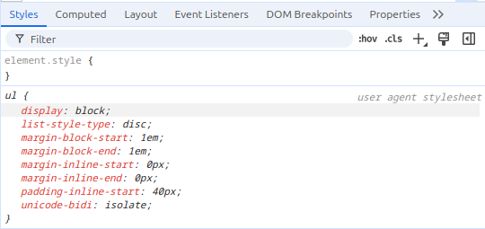User agent Stylesheet in Devtool