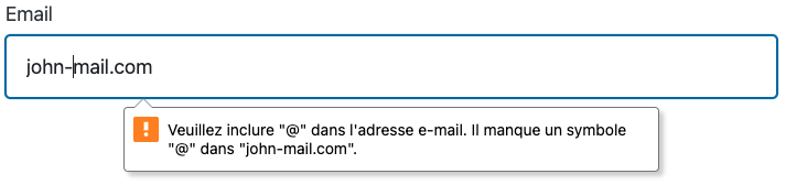 Vérification grâce au type email d'un input