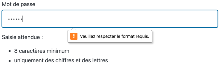 Utilisation de l'attribut pattern dans un champ input